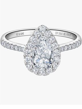 14K Pear-Shaped Halo Diamond Engagement Ring in White Gold